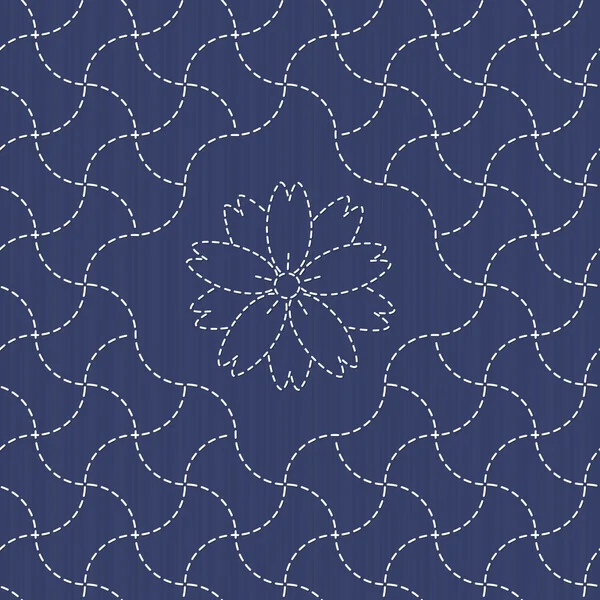 Dalgalar ve sakura çiçek ile geleneksel Japon nakış süs. Sashiko vektör desen.