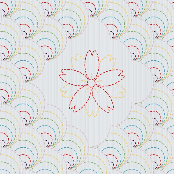 Adorno de bordado tradicional japonés con flor de sakura. Sashiko. Patrón de vector inconsútil . — Vector de stock