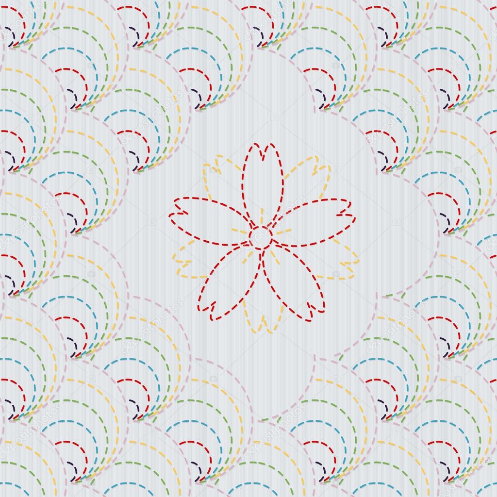 Traditional Japanese Embroidery Ornament with sakura flower. Sashiko. Seamless vector pattern.