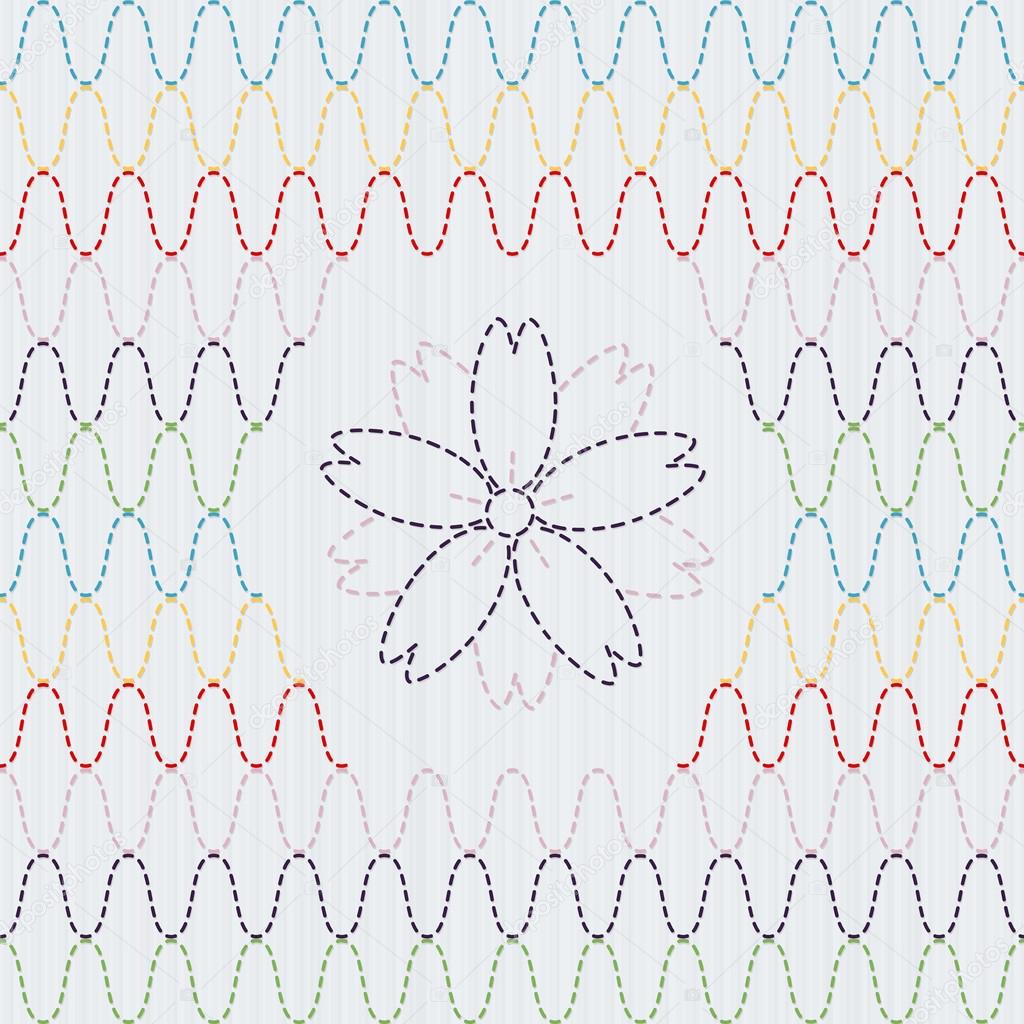 Traditional Japanese Embroidery Ornament with sakura flower. Seamless vector pattern.