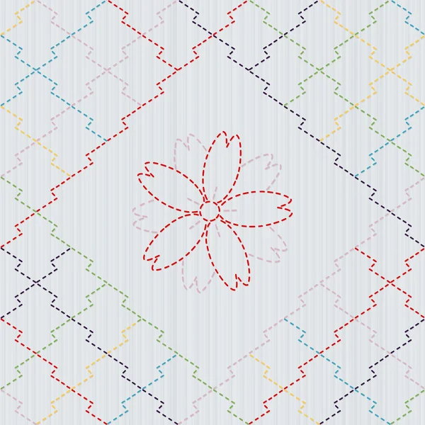 Adorno de bordado japonés con flor de sakura . — Vector de stock