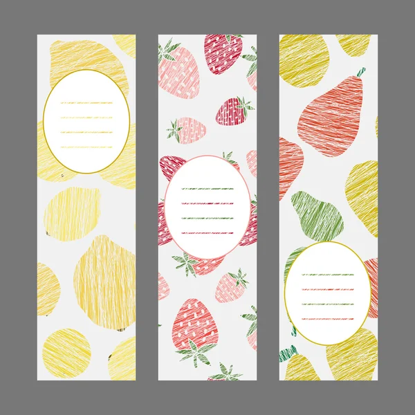 Citrons rayés fraises et poires bannières . — Image vectorielle