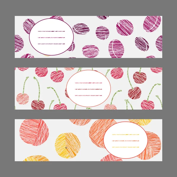 Set of Horizontal Fruit Banners. Healthy lifestyle Cards Series. — Stock Vector