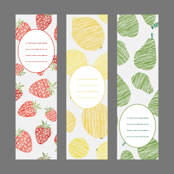 Set of Vertical Fruit Banners. Healthy lifestyle Cards Series. — Stock Vector