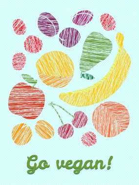 Çizik meyve ile renkli kartpostal.