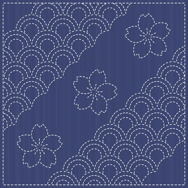 Traditional Japanese Embroidery Ornament with fish scales. Seamless backdrop. — Stock Vector