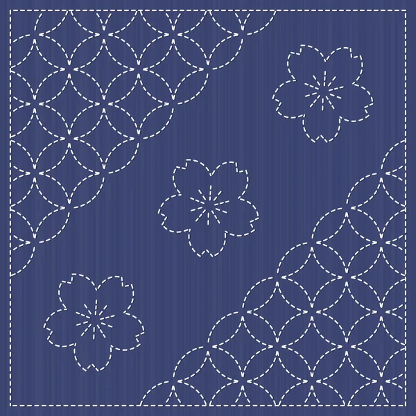 Sonsuz doku. Japon nakışı süsleme daireler ve çiçeklenme kiraz çiçekleri ile.