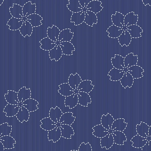 Motif Sashiko - fleurs de cerisier en fleurs. Fond floral. Texture des aiguilles . — Image vectorielle