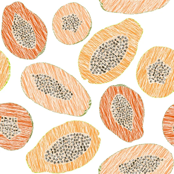 Adorno de la cosecha. Textura interminable de papaya. Fondo de fruta sin costura . — Vector de stock