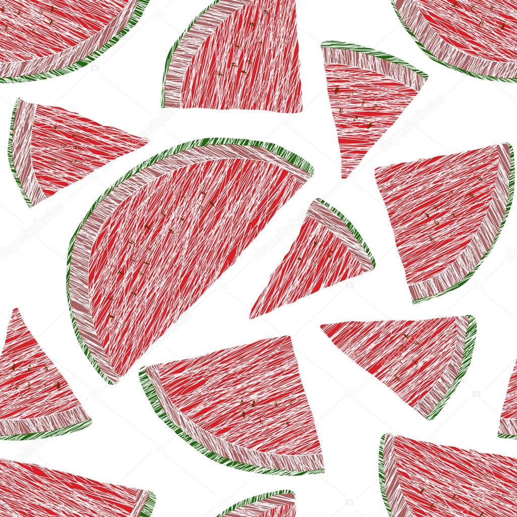 Seamless watermelon texture. Harvest ornament. Endless fruit background.