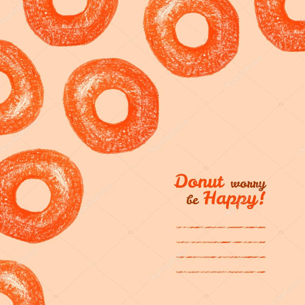Ciambella worry be Happy cornice di testo Ciambelle Matite colorate Drawi —