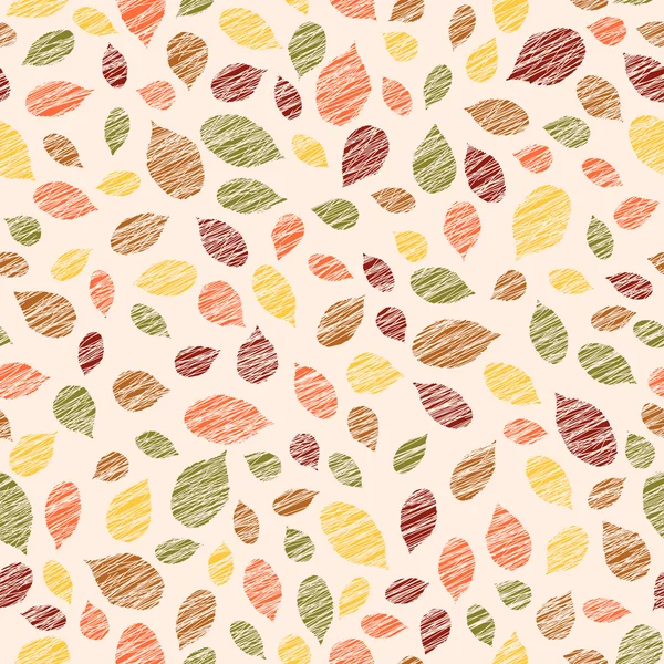 Autumn texture with scraped raspberry leaves. Warm seamless patt — Stock Vector