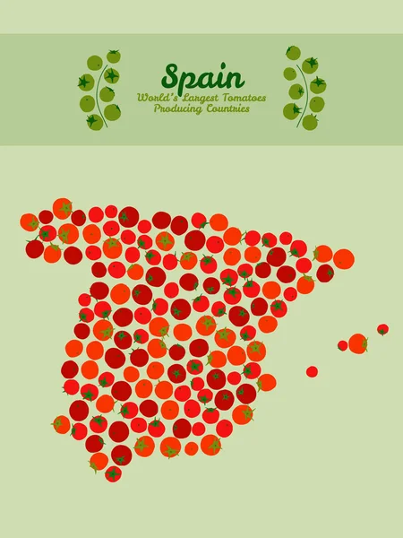 Spain map. Tomato poster or card. Illustration. Red tomato postcard. — Stock Vector