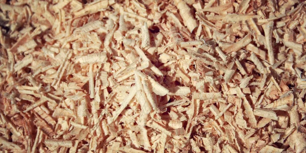 Pilha de macro serragem. Imagem de close-up de arquivamentos de madeira . — Fotografia de Stock