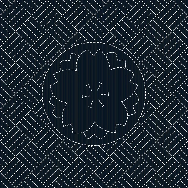 Antiguo acolchado japonés. Sashiko con flor de sakura . — Vector de stock