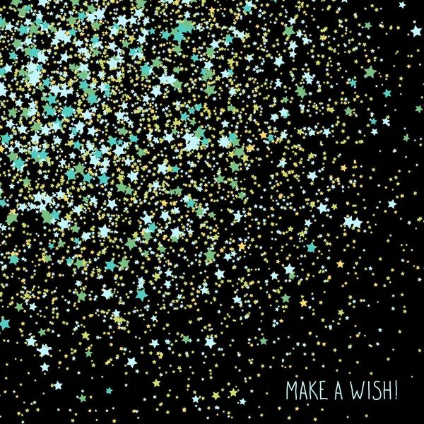 'Make a Wish!' card. Simple postcard with Scattered tiny stars. — Stock Vector