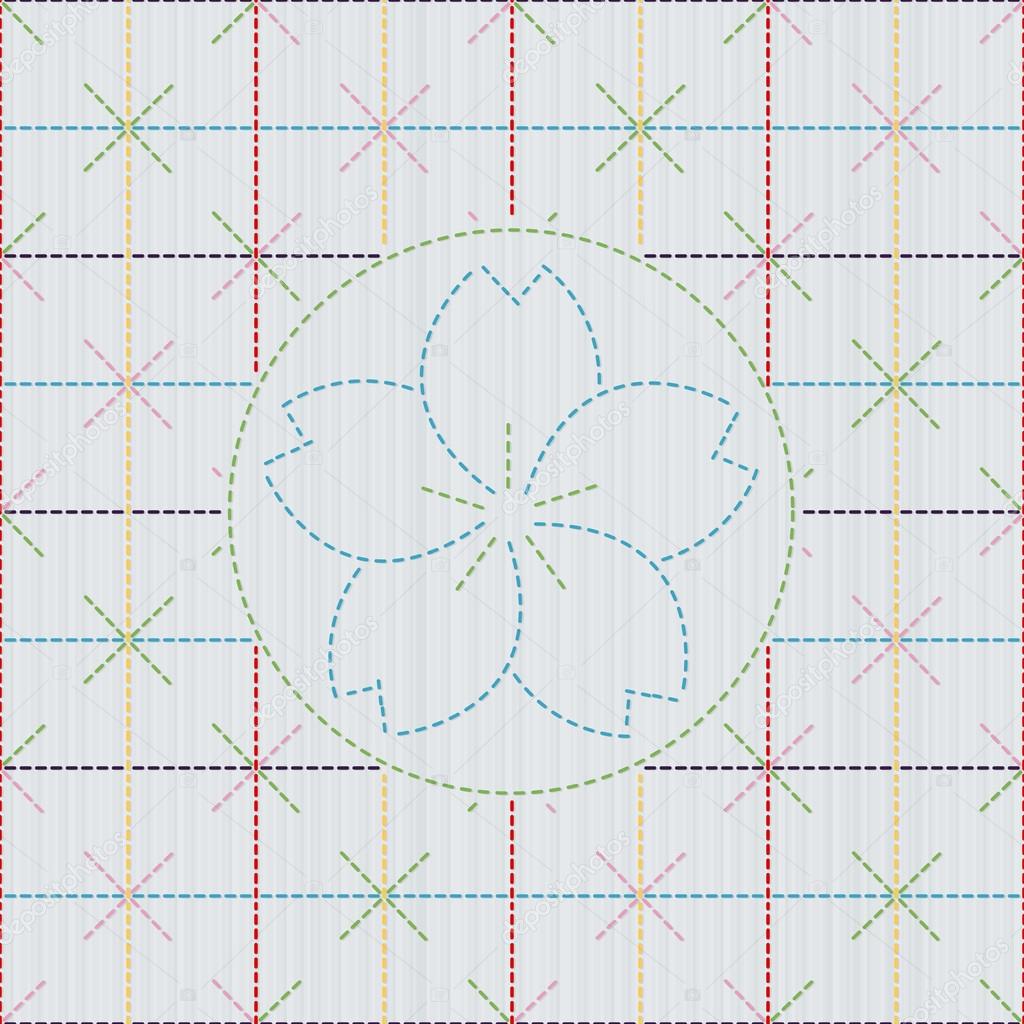 Traditional japanese needlework. Sashiko with sakura flower. Stock