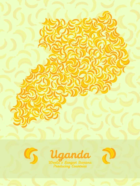 Mappa dell'Uganda fatta di banane. Texture vegana. Contesto alimentare . — Vettoriale Stock