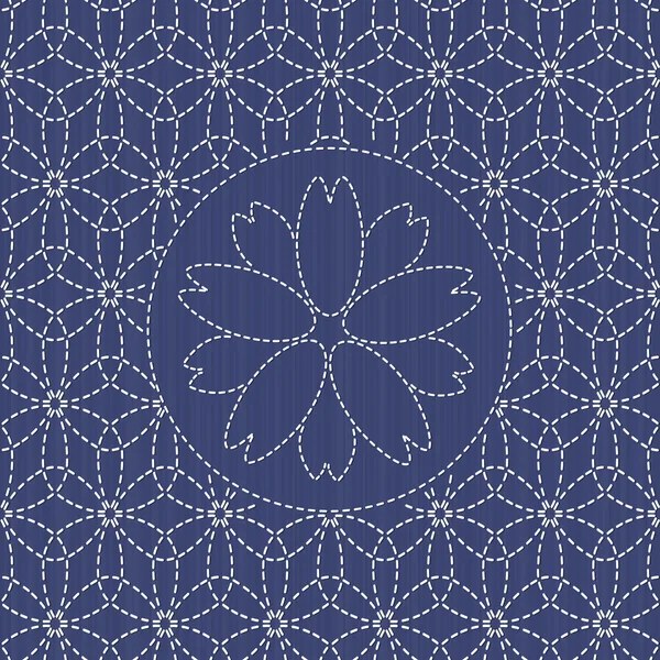 Traditionella japanska handarbete. Sashiko med sakura blomma. — Stock vektor