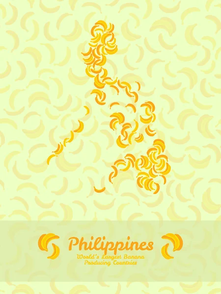 Philippines carte affiche ou carte. Illustration banane. Carte postale végétarienne . — Image vectorielle