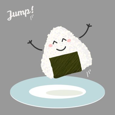 Onigiri (Japon pirinç topu) resimde atlama. 