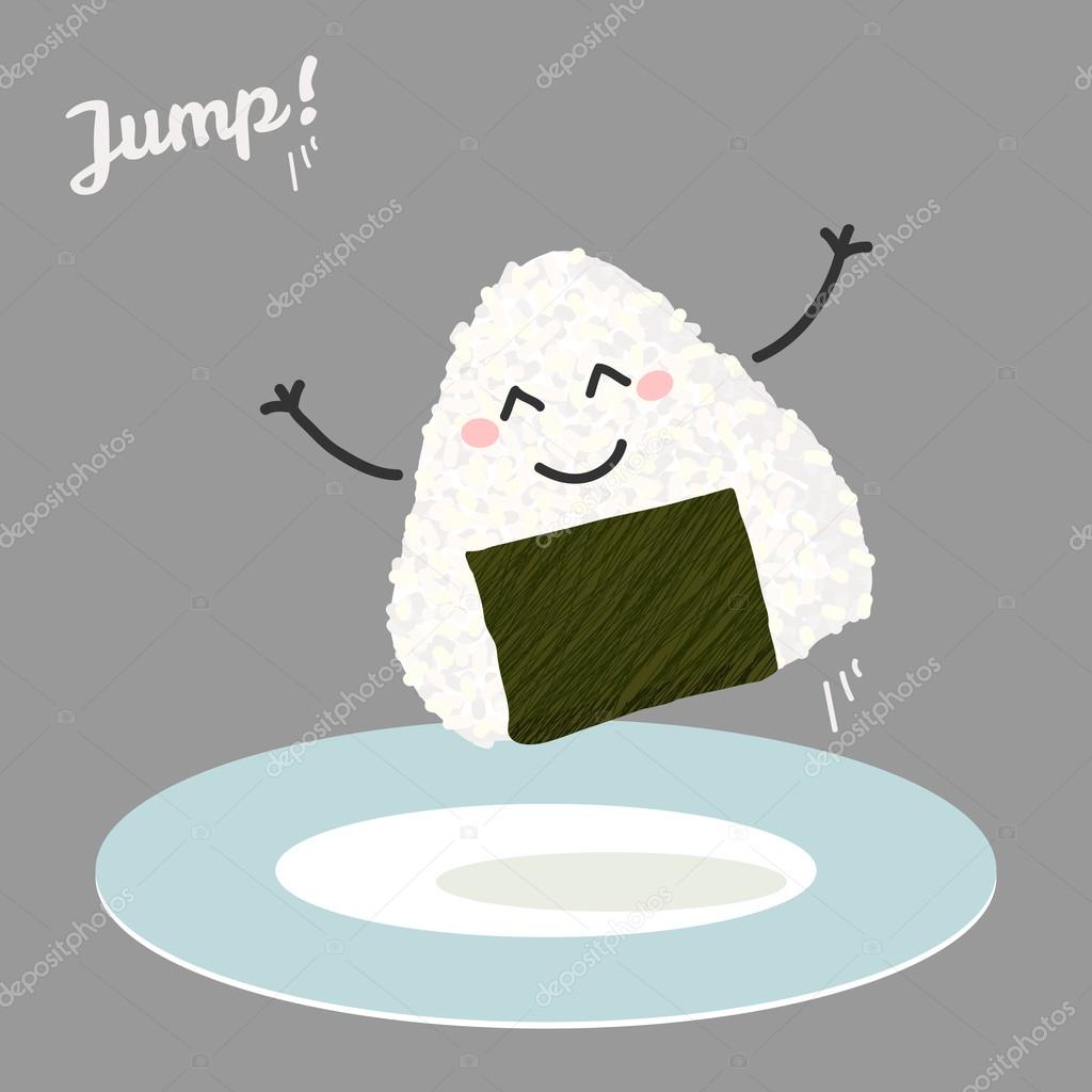 Jumping onigiri (japanese rice ball) illustration. 