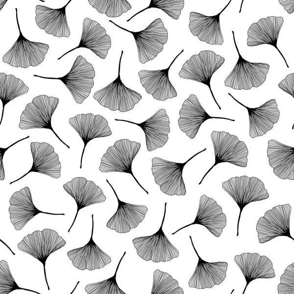 Monochrome texture with ginkgo leaves. Seamless pattern. — Stock Vector