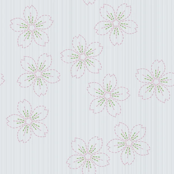 Broderie japonaise traditionnelle. Sashiko aux fleurs de sakura. Sé — Image vectorielle