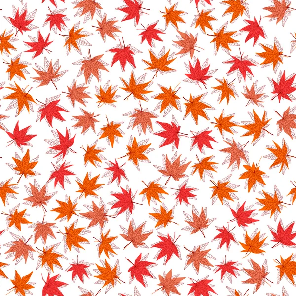 秋天的纹理。无缝模式与红叶叶. — 图库矢量图片