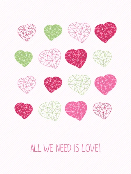 «Το μόνο που χρειαζόμαστε είναι αγάπη!» κάρτα. Για την ημέρα του Αγίου Βαλεντίνου. — Διανυσματικό Αρχείο