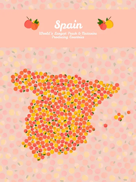 Mapa de España hecho de melocotones rosados. Vegetariano . — Archivo Imágenes Vectoriales