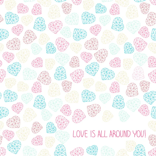 'Love is all around u!' kaart. Aftelkalender voor Valentijnsdag. — Stockvector