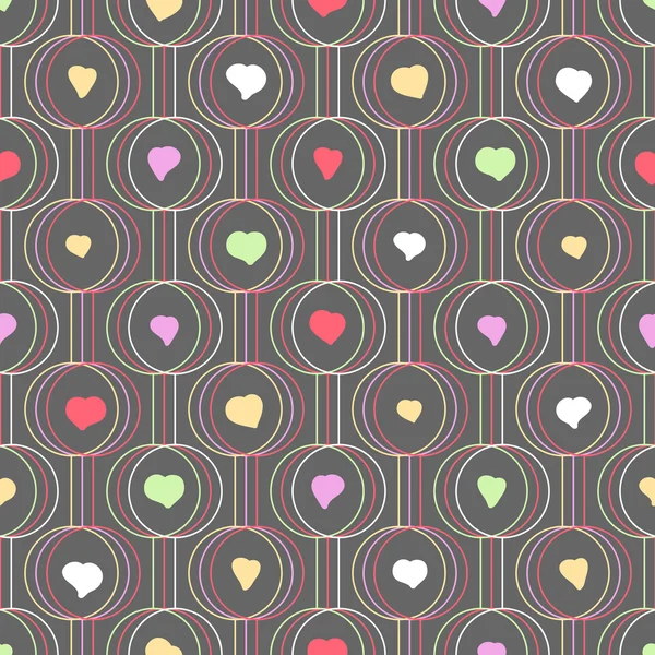 Flat seamless pattern. Hearts, circles and lines. — Stock Vector