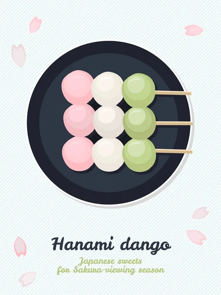 Hanami Dango. Japanese sweets for sakura season. — Stock Vector