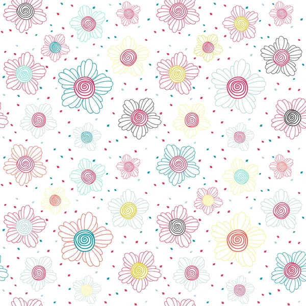 Doodle blommor. Spiral mitten. Seamless mönster. — Stock vektor