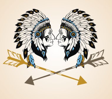 Portrait of two chief indians clipart