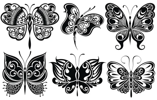 蝶のシルエットのセットuppsättning av fjärilar silhuetter — Stockový vektor