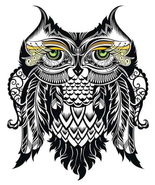 Vector illustration of owl. Bird illustrated in tribal — Stock Vector