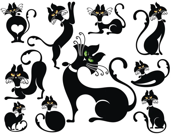 Set of Black Cats — Stock Vector