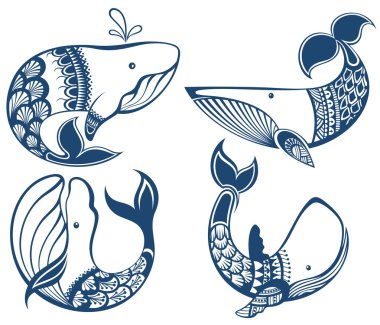 Stylized set of whales clipart