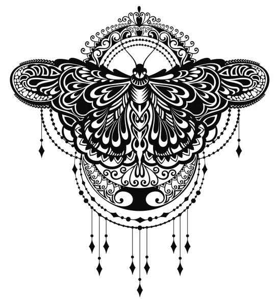 Design a farfalla in stile tatuaggio — Vettoriale Stock