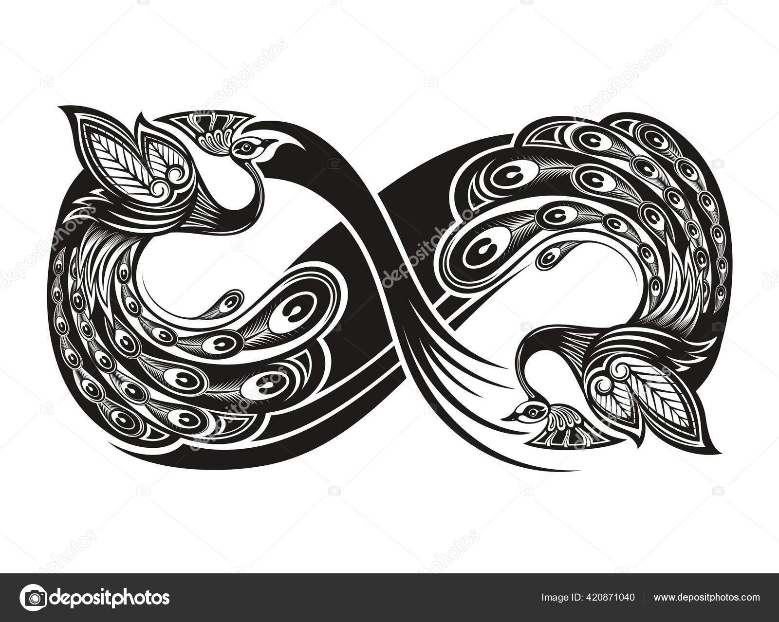 Decorative Infinity Tattoo Design Black White Stily Peacock Collection Stock Vector by ©Ksyshakiss 420871040