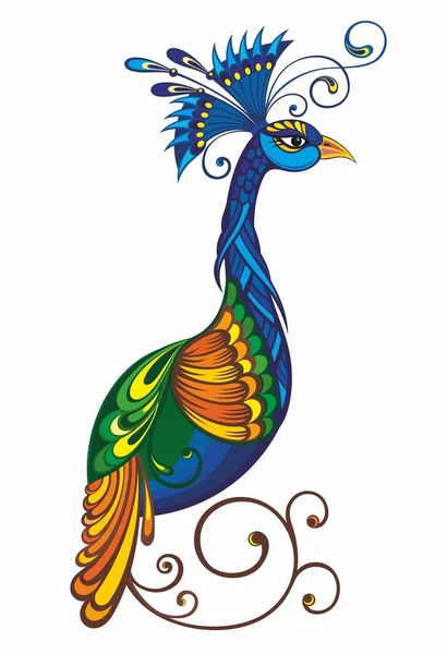 孔雀采集 有羽毛的鸟的象征 白色装饰鸟的设计 — 图库矢量图片