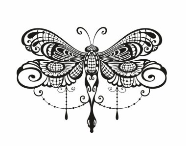 Beyaz arka planda siyah yusufçuk izole edildi. Dekoratif vektör illüstrasyonu.