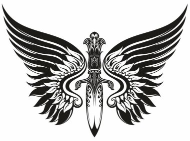 Siyah ve beyaz kanatlı kılıç logosu