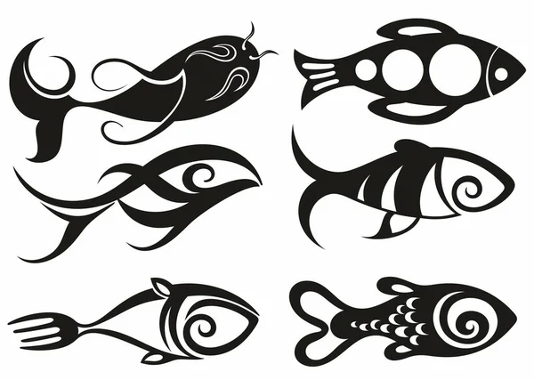 Modello Icona Pesce Simboli Pesce Segno Vettoriale Isolato Sfondo Bianco — Vettoriale Stock