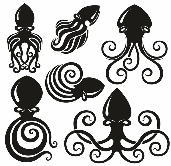 Octopus Logo Ontwerpen Geïsoleerde Octopus Witte Achtergrond — Stockvector