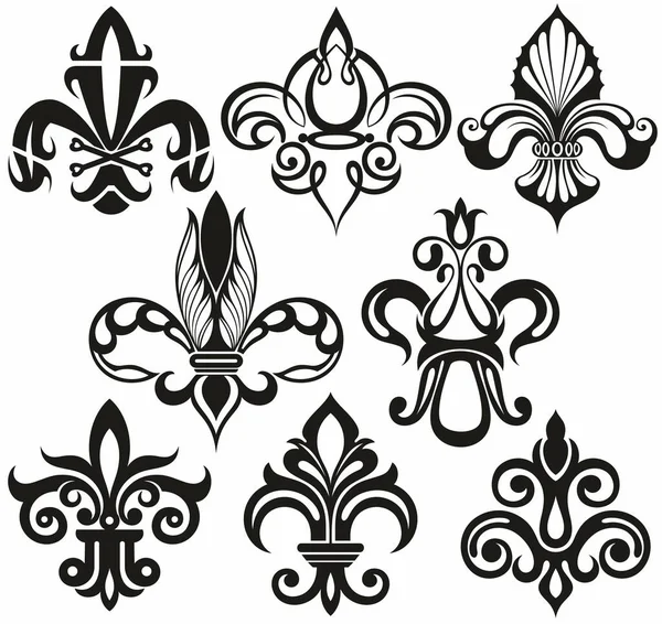 Βασιλικό Σύμβολο Lily Διαφορετικές Παραλλαγές Ένα Λευκό Απομονωμένο Φόντο — Διανυσματικό Αρχείο