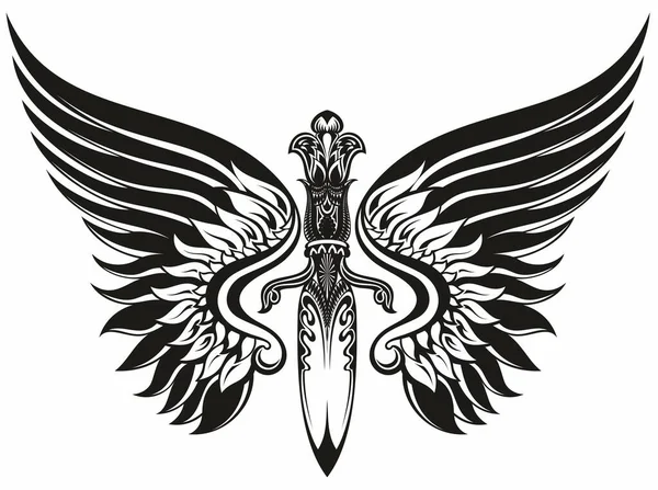 Μαύρο Και Άσπρο Φτερωτό Λογότυπο Σπαθιού — Διανυσματικό Αρχείο
