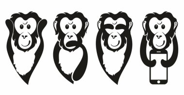 Vektör Emoji Maymunları Beyaz Arkaplanda Ayrı Ayarlandı